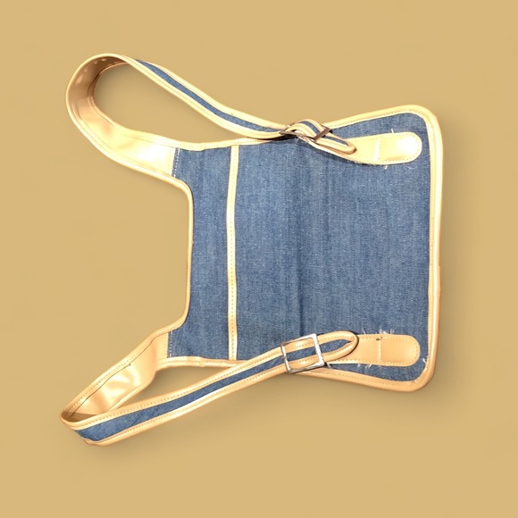 Denim Blue/Tan Trimmed Lightweight Back Pack with Double Compartments. - Picture 3 of 16